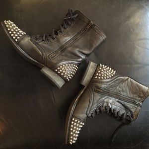 Steve Madden studded leather boots with laces and inside zippers and rubber sole